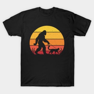 Bigfoot Sasquatch Walking Bobcat Vintage Wild Cat T-Shirt